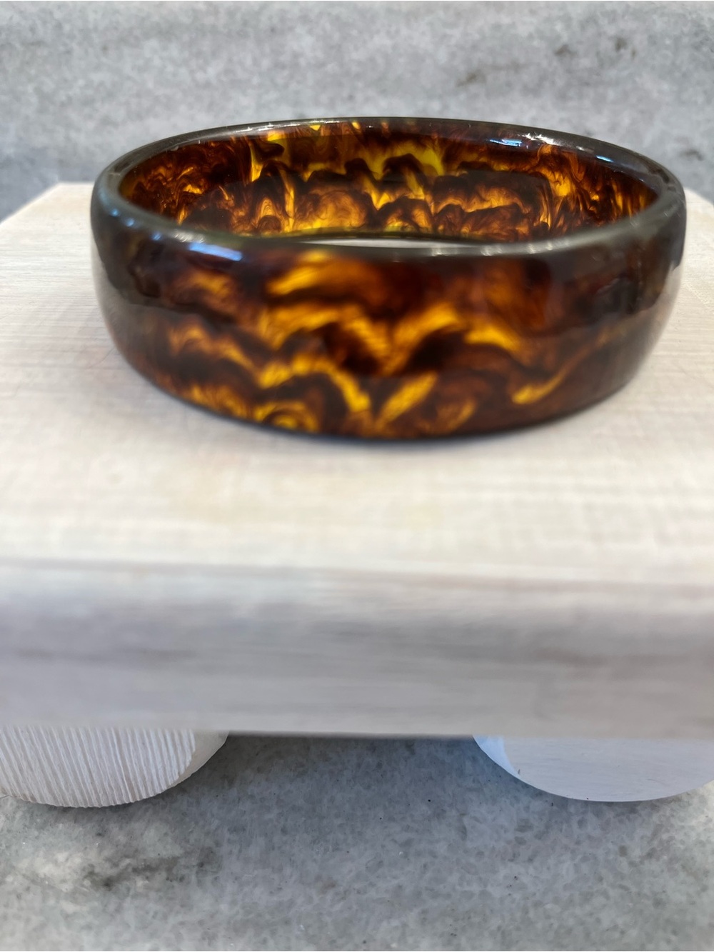Vintage Tortoiseshell Resin Bangle Bracelet - Amber Brown Swirl